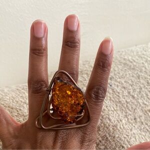 Unique Amber Triangle Ring - Size 9
